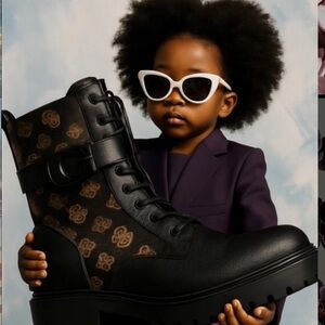 Guess Black and Brown Heeled Boots